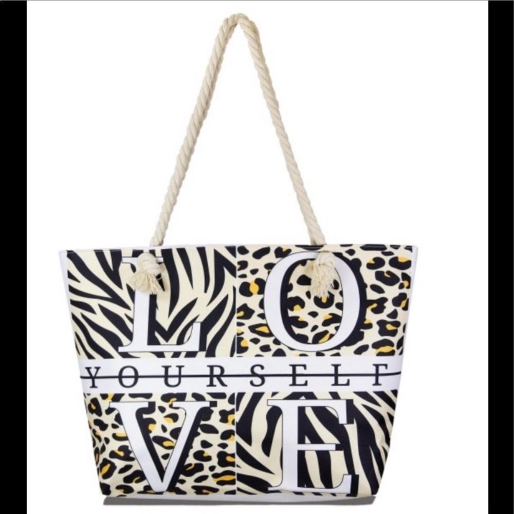 Love yourself animal print tote bag.